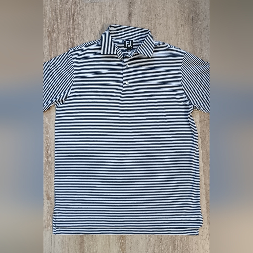FootJoy Striped Polo Shirt - Black and White Medium